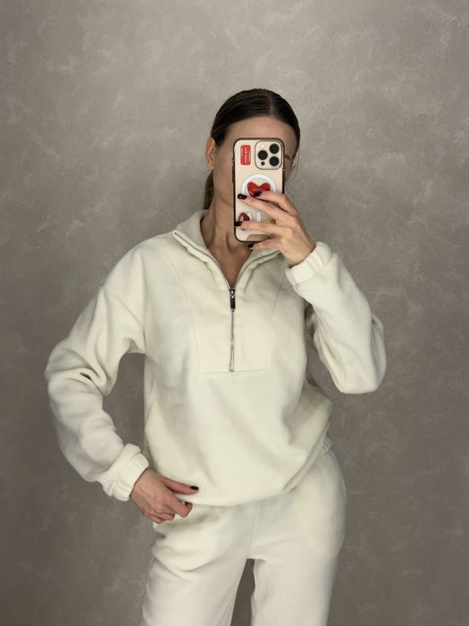 Комфортний флісовий жіночий костюм Xs/S молочного кремового кольору