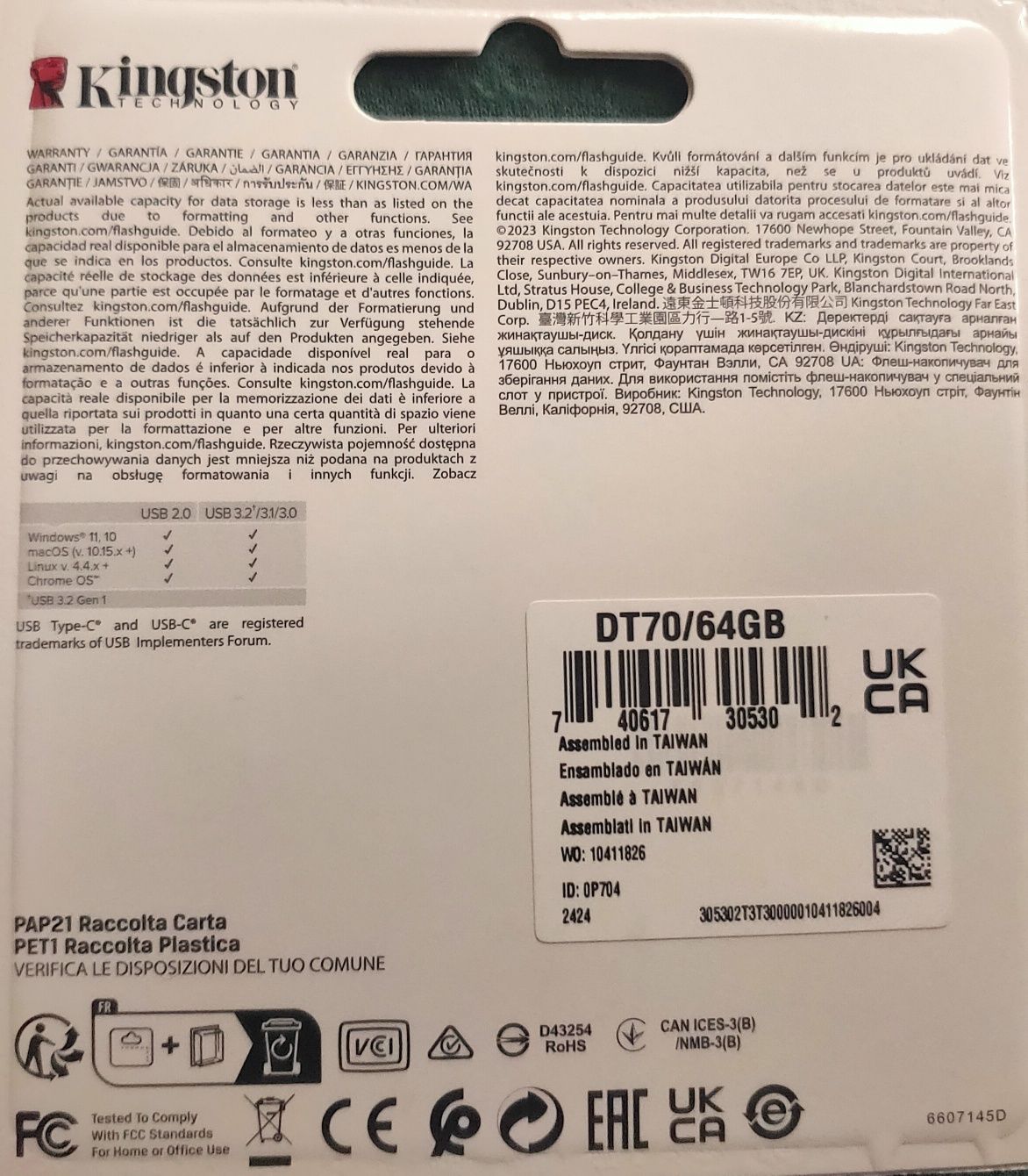 Pendrive KINGSTON FLASH 64GB USB-C 3.2 Gen1 DataTraveler 70