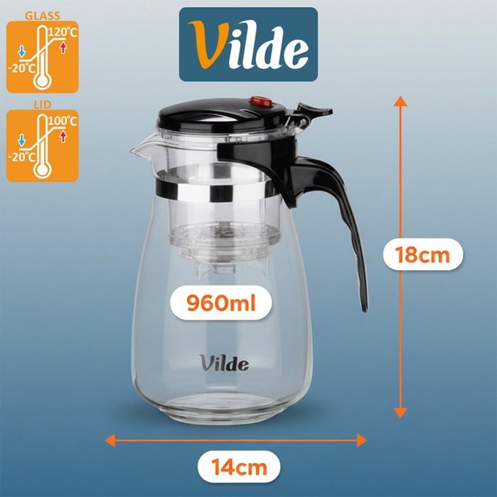 Dzbanek Szklany 960Ml Z Zaparzaczem Spustowym Do Herbaty Ziół 259416