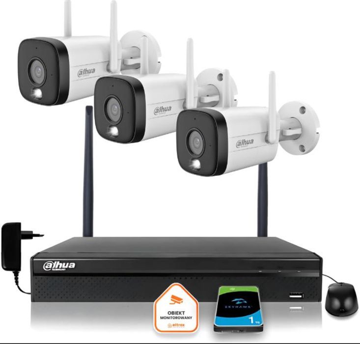 Zestaw monitoringu IP Dahua 3 Kamery WI-FI 3MPxsmart podwójne oświetle