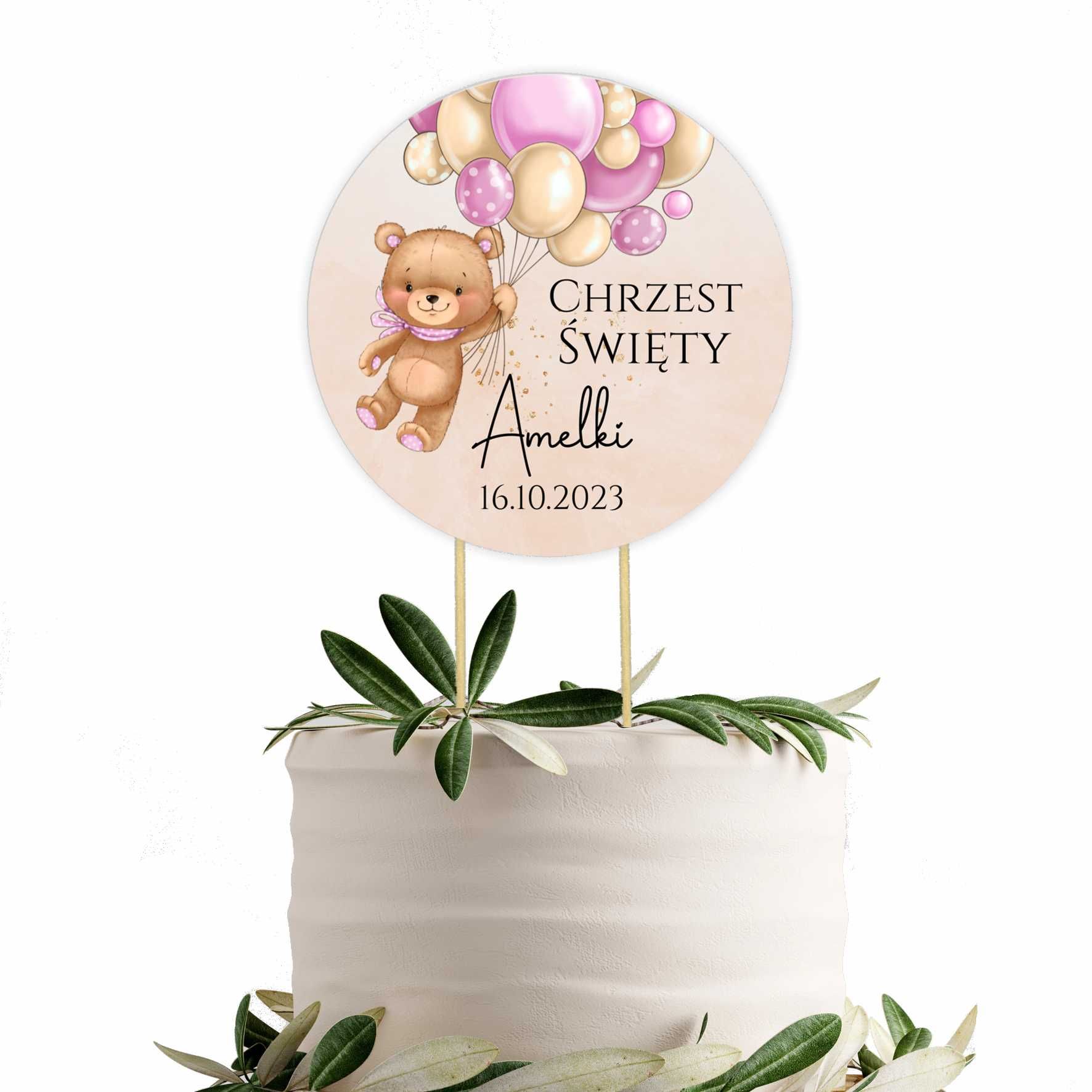 TOPPER na tort, topper CHRZEST ŚWIĘTY + imię + data