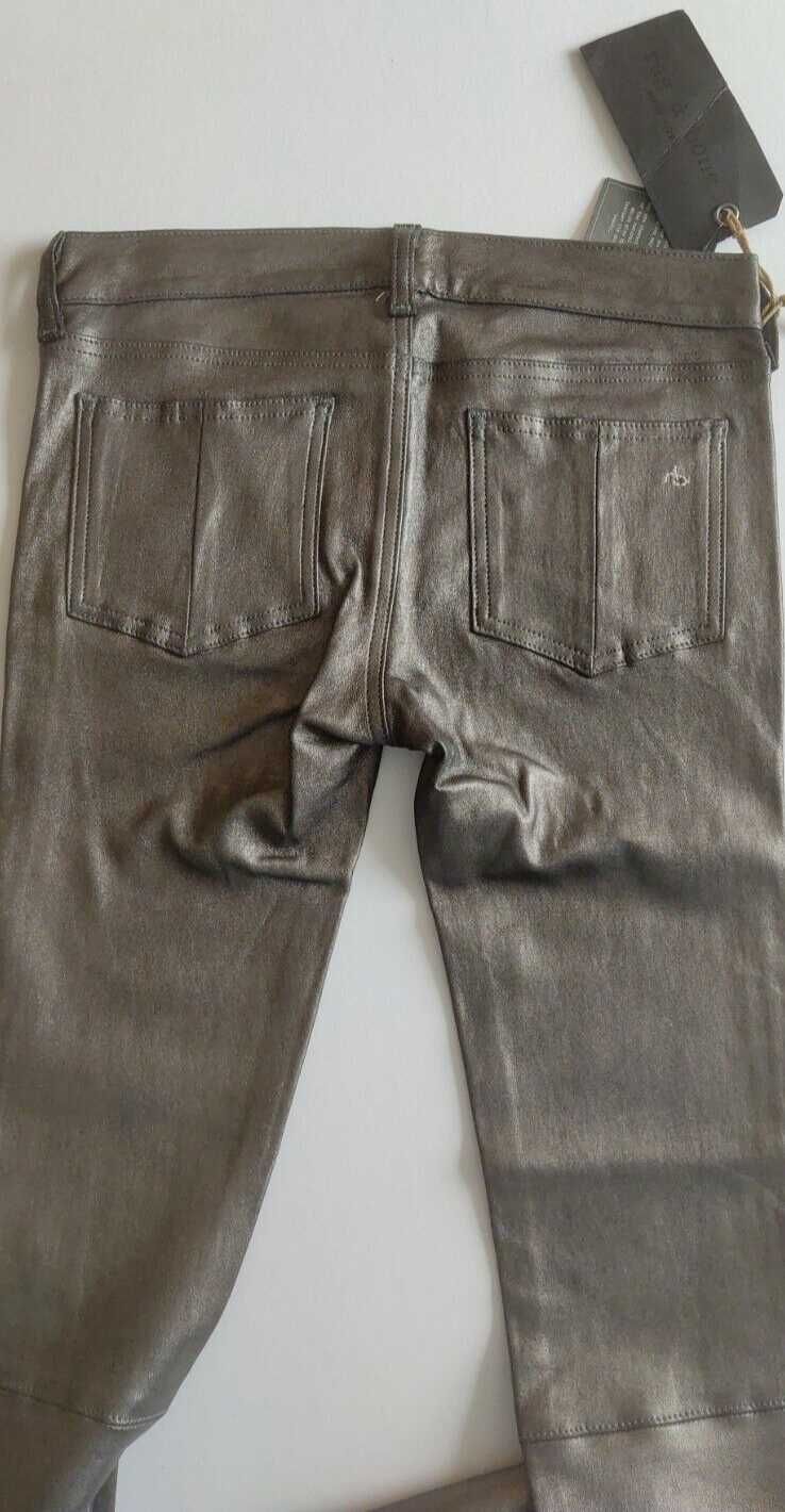 Rag & Bone Новые 100% натуральная Кожа Кожаные Брюки $1100 26 металлик