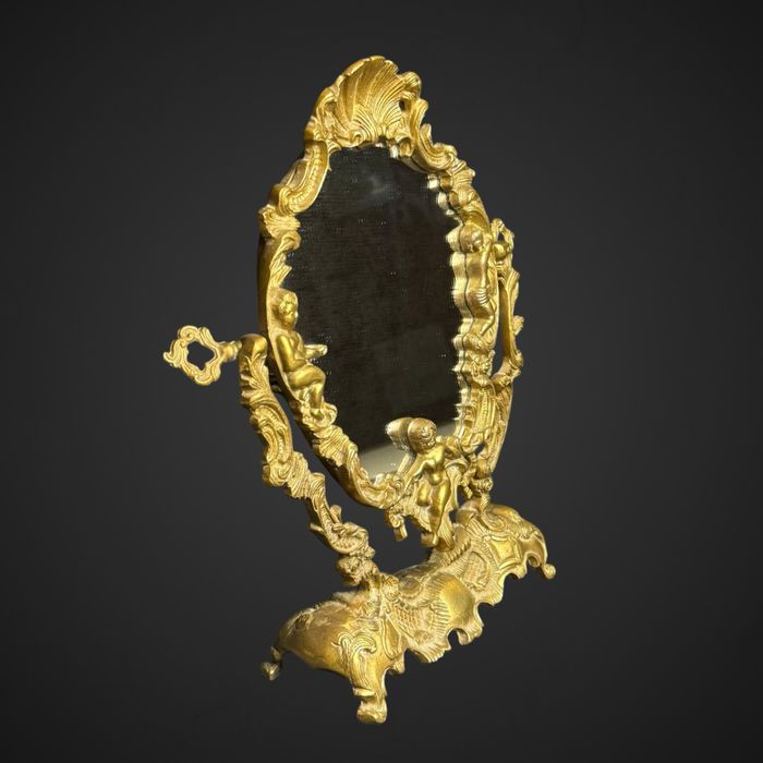 Dekoracyjne lusterko toaletkowe mosiężne secesja vinarge B51/090612