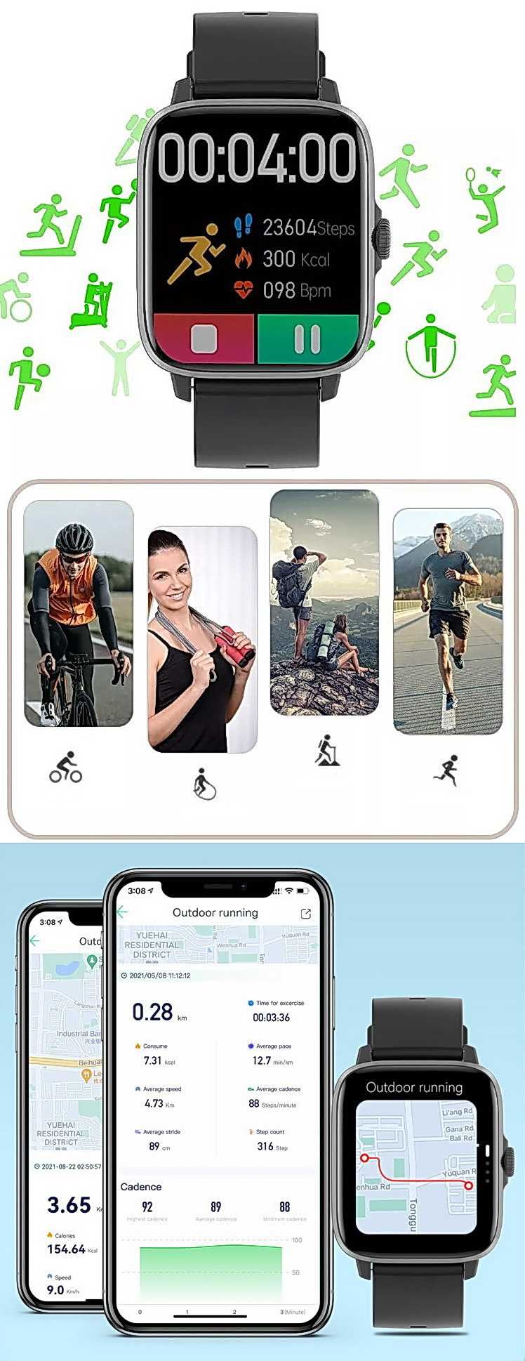 SENSORR zegarek Smartwatch pulsometr ciśnieniomierz GPS track INDUKCJA