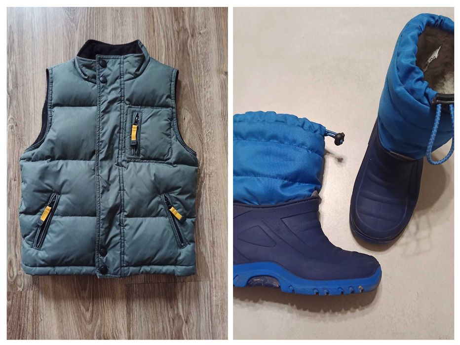 Ubrania dla chłopca 122, 20 szt + buty śniegowce 28/29