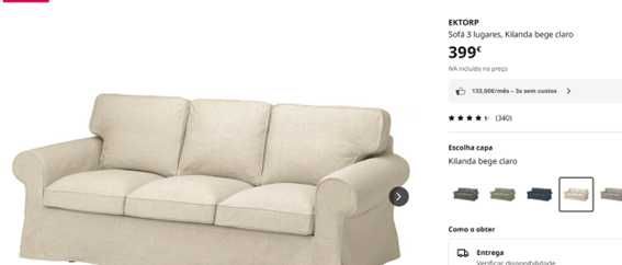 Sofá 3 lugares, Kilanda bege claro - EKTORP