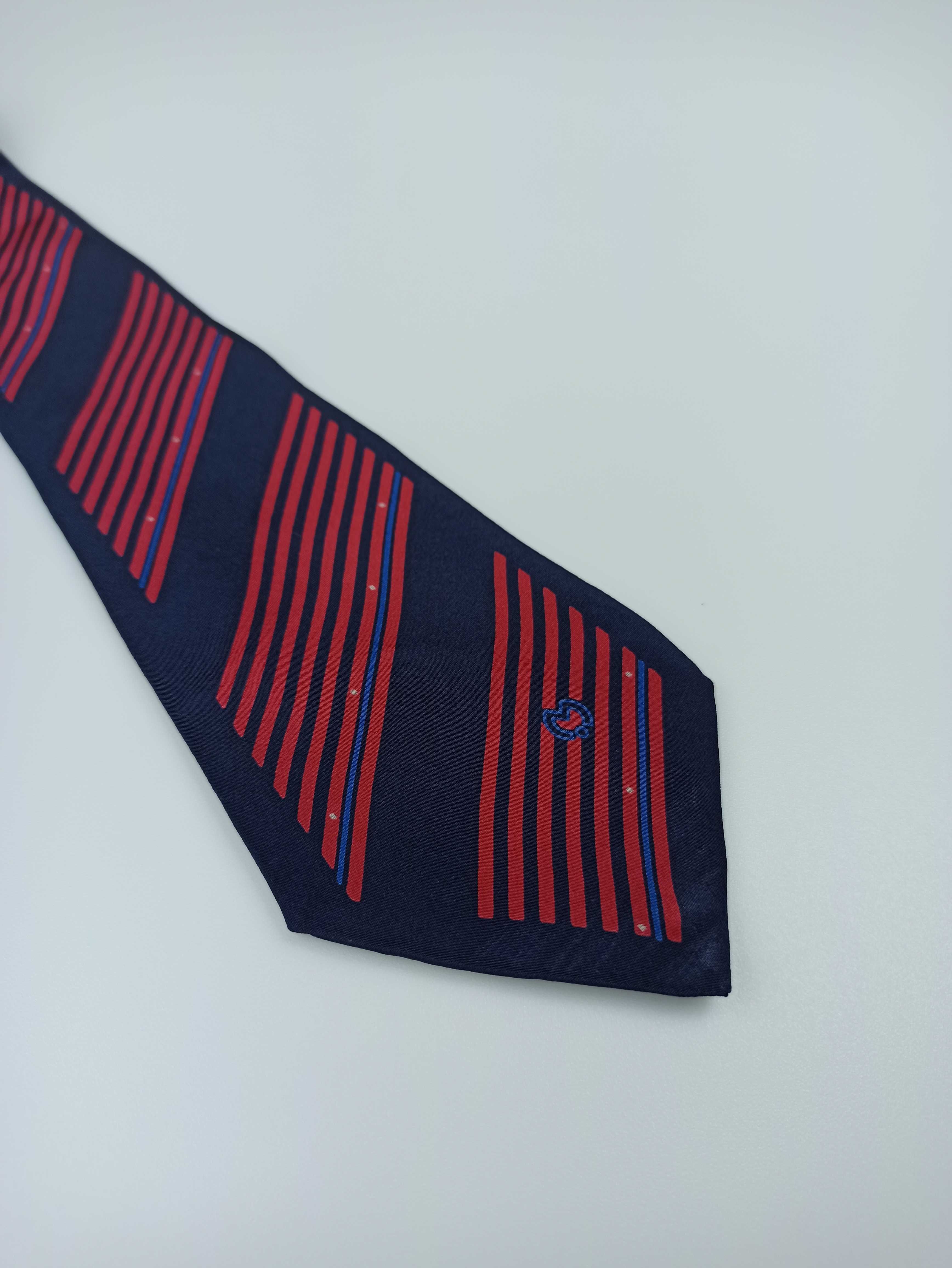 Mila Schon granatowy jedwabny krawat w paski vintage retro fa31