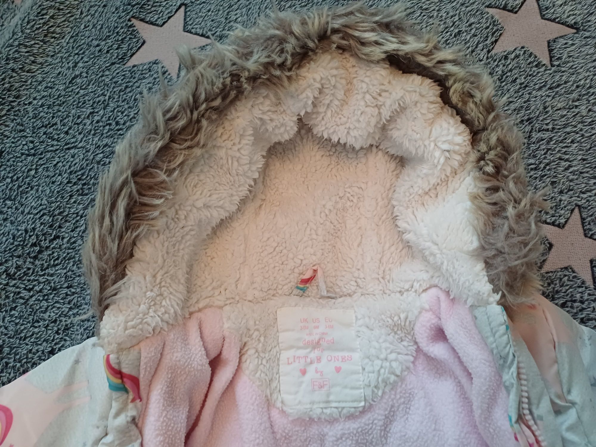 Kombinezon zimowy w jednorożce r.68 i czapka różowa H& M gruby