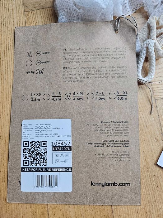 Sprzedam chustę tkaną LennyLamb rozmiar M