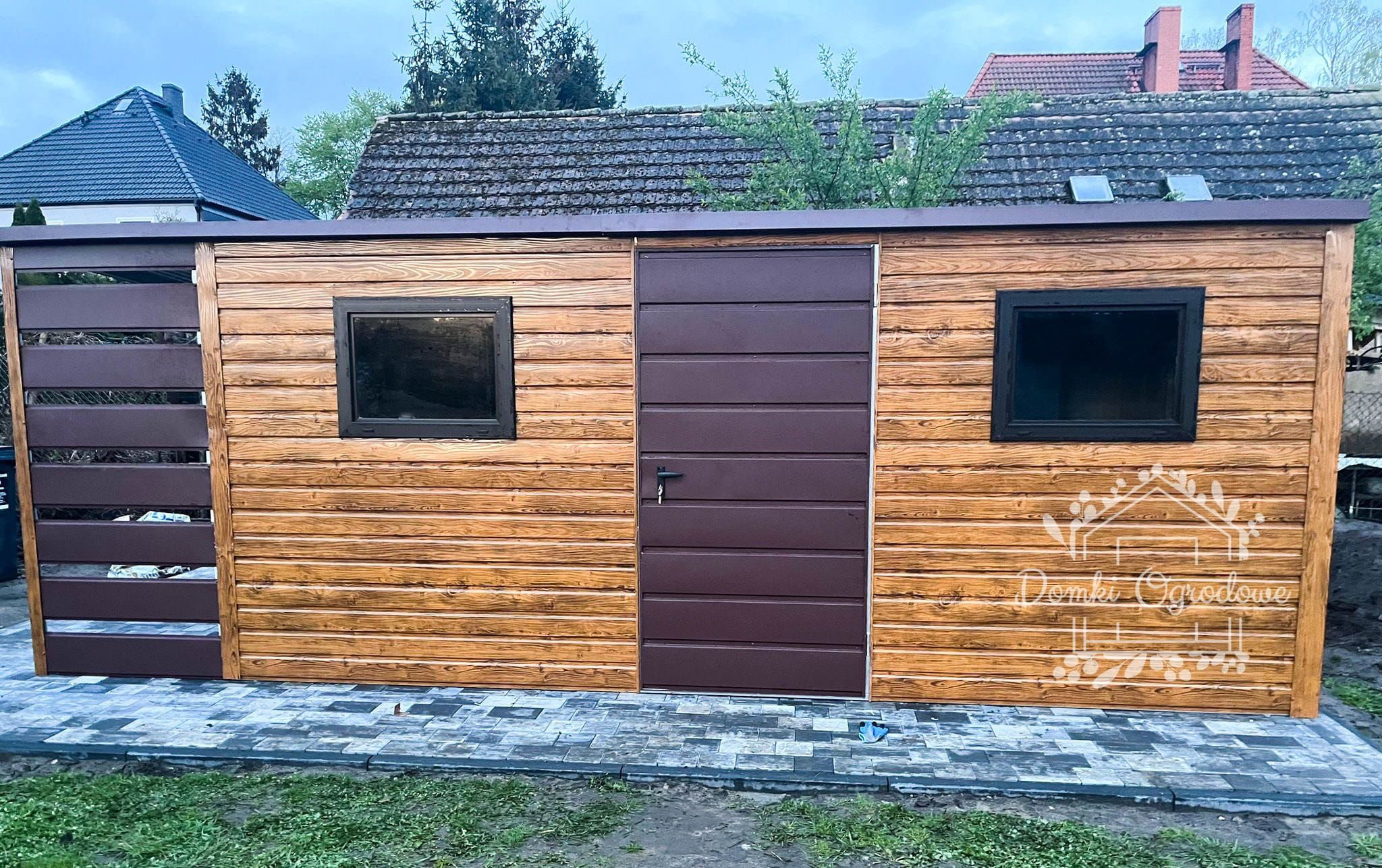 Domek Ogrodowy 5x2,5m Wiata 1,5m Jasny orzech - Drewnopodobny  ID558