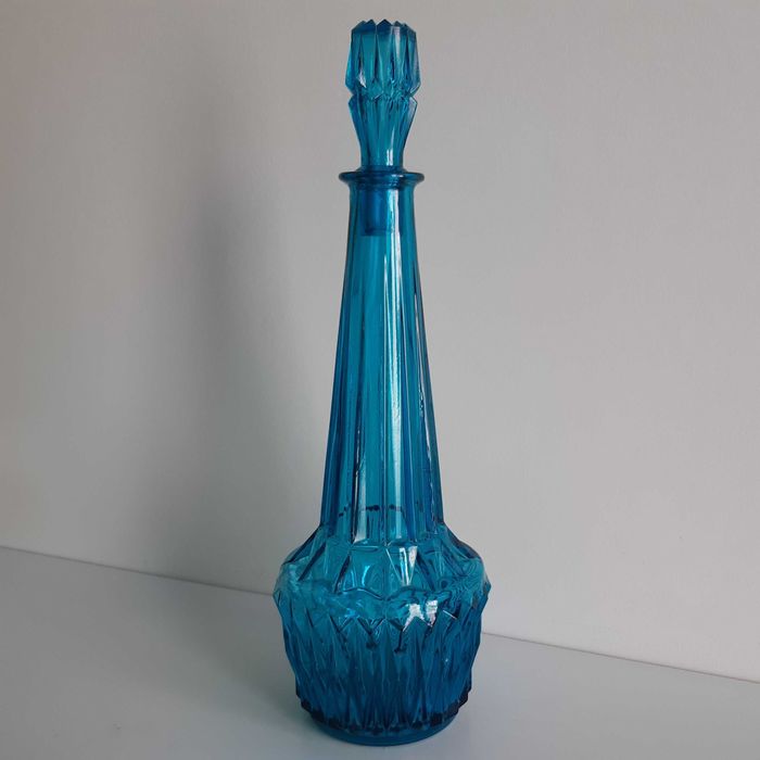 Retro Vintage Antiga Garrafa Vidro Azul Art Deco Marinha Grande