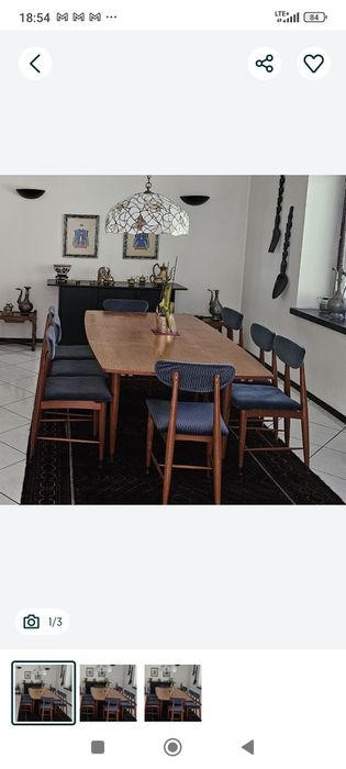 Stół+8 krzeseł z drewna tekowego lata 60-te