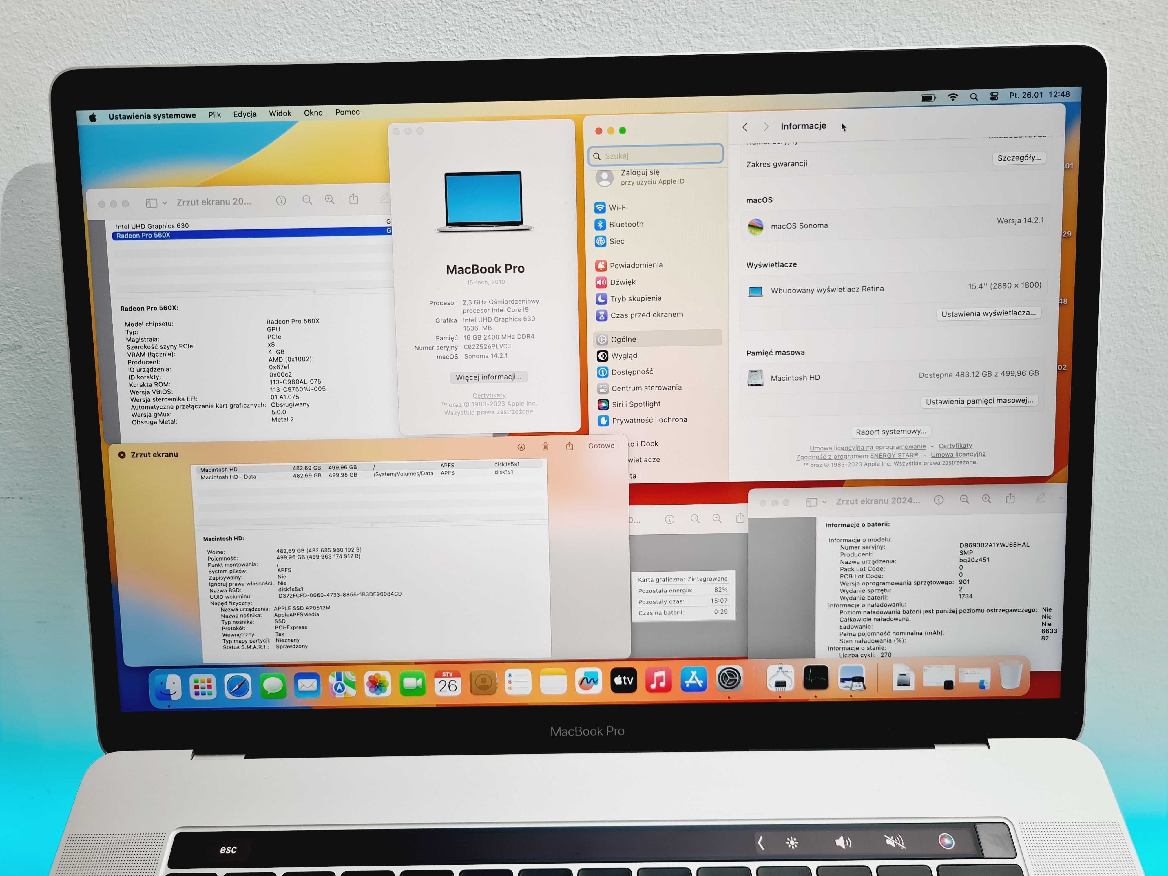 Śliczny laptop MacBook PRO 15, i9 , amd PRO 560x, dodatki E73