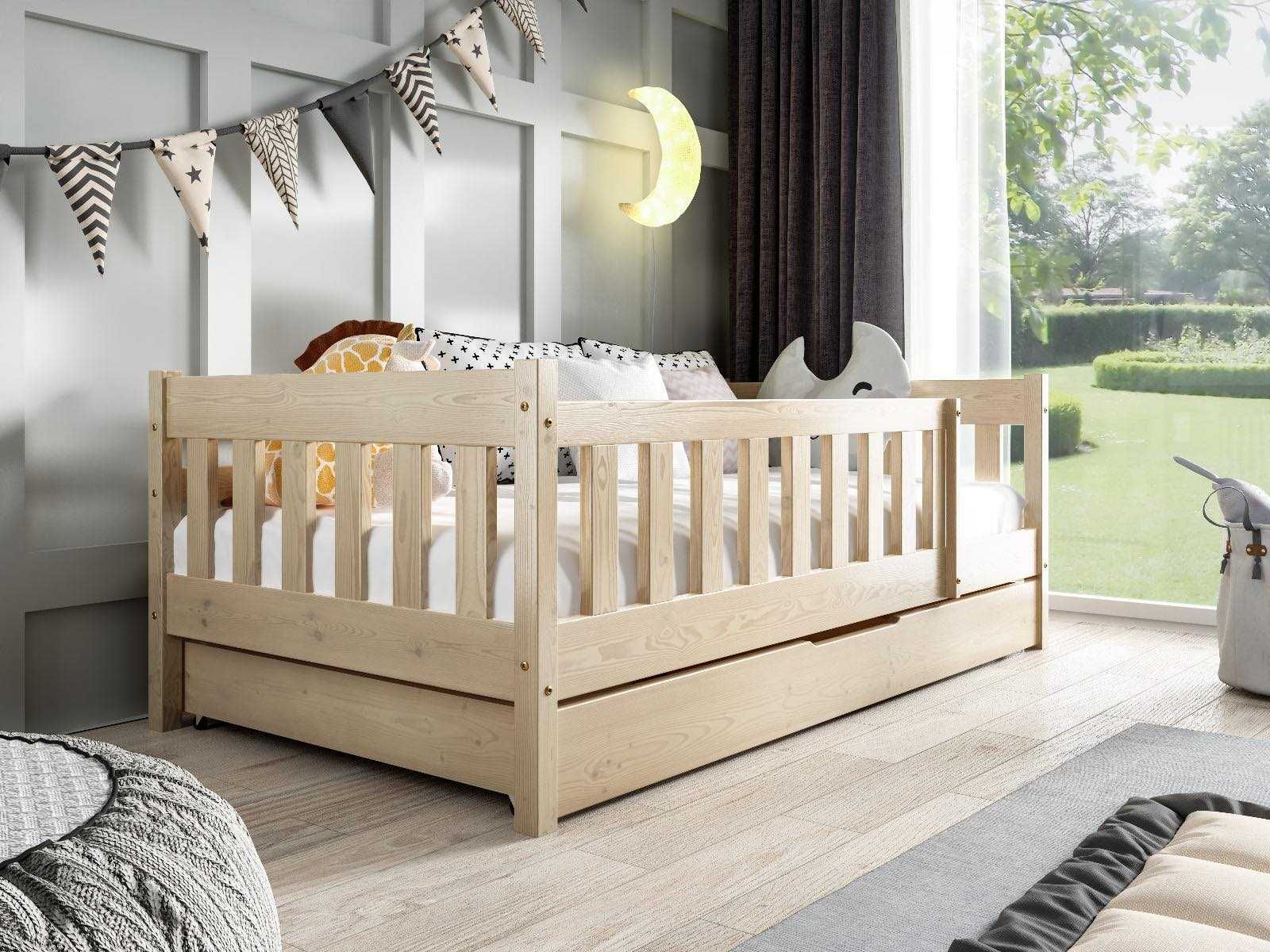 Dziecięce łóżko drewniane POLA 1-osobowe z materacem