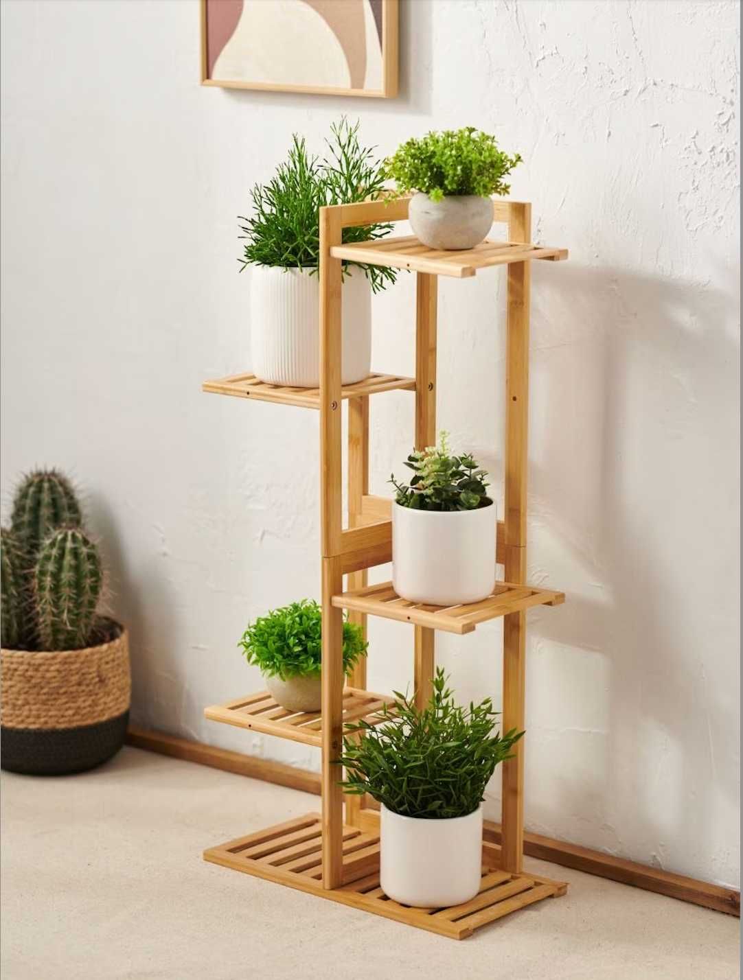 Nowy ZESTAW + GRATIS 3w1 kwietnik bambusowy + półka boho + doniczka