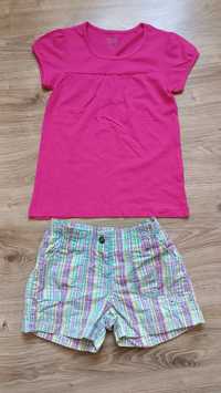 Zestawy różowa koszulka i spodenki w kratkę dla dziewczynki, 128