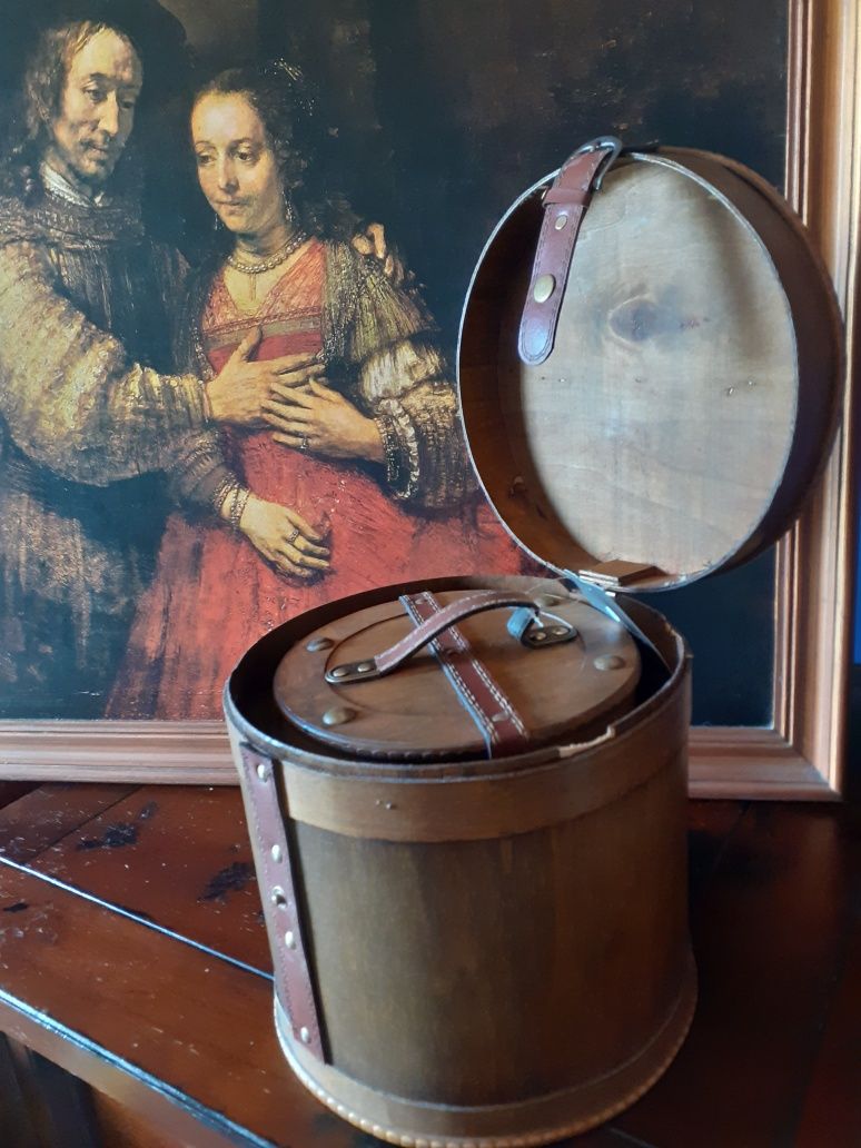Conjunto 2 Caixas Cesto baú madeira decoração fivelas couro NOVO
