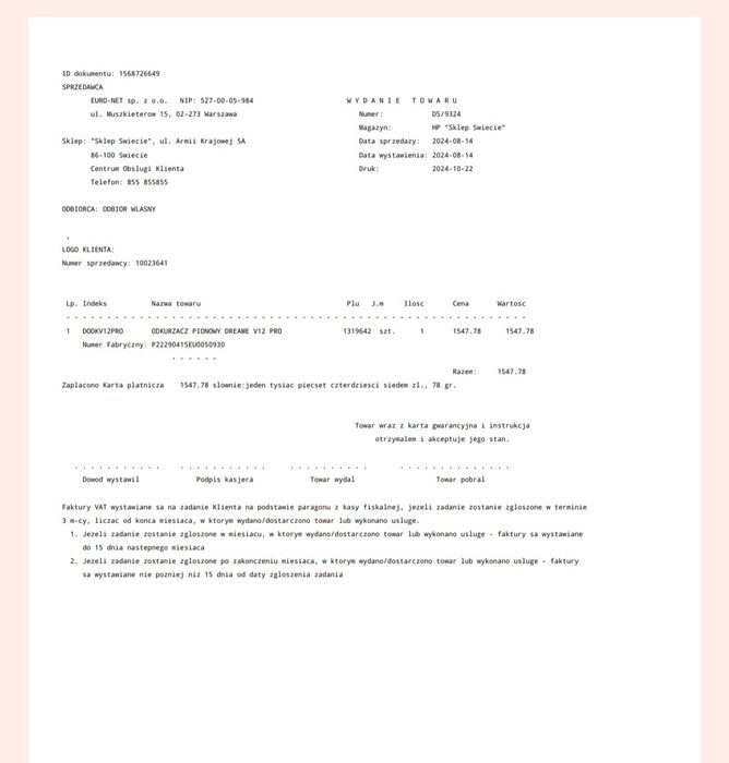 Odkurzacz pionowy na gwarancji