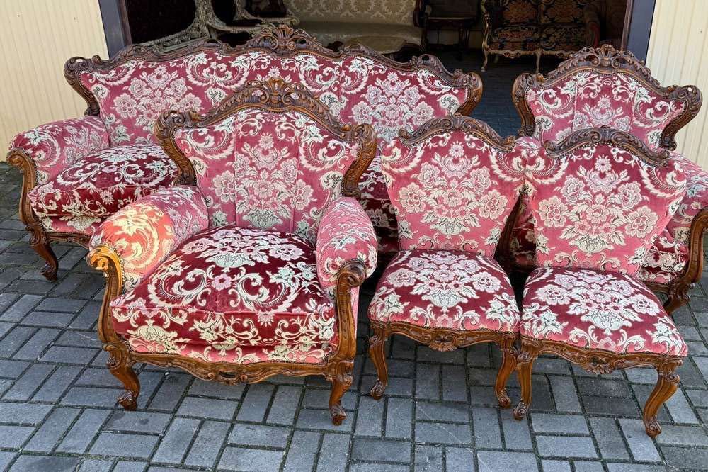 Włoski komplet wypoczynkowy-sofa dwa fotele dwa krzesła