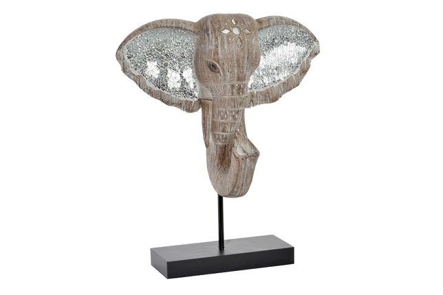 Estatueta Elefante Busto de Madeira Natural - 29x13x35cm