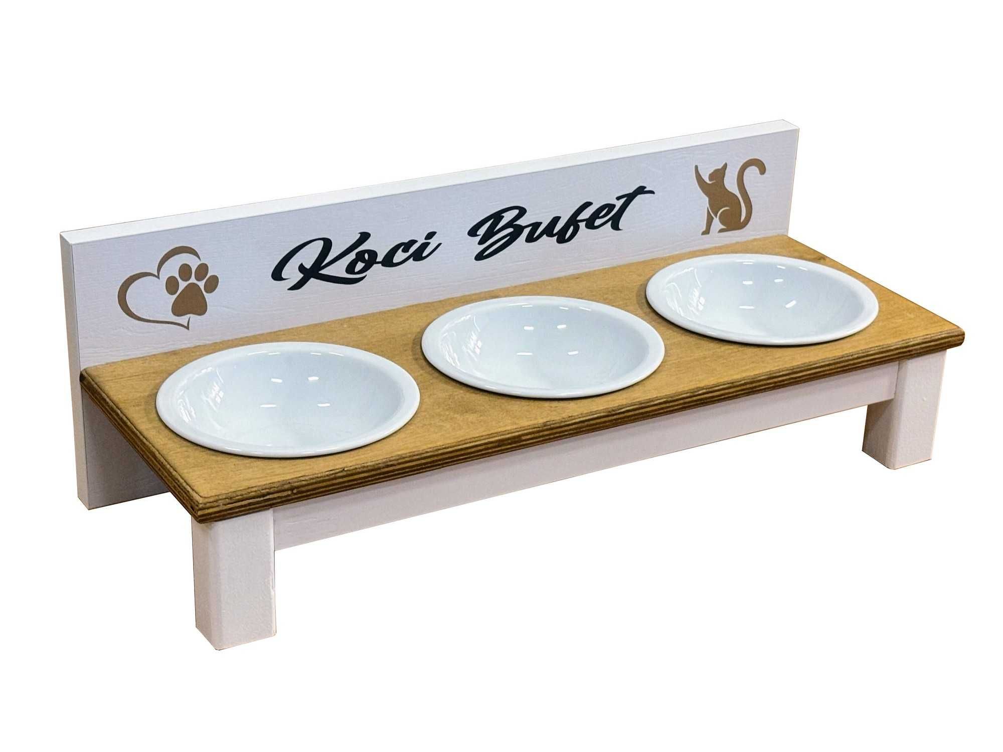 Miski ceramiczne dla kota na stojaku - 3 x 300 ml -  Biały