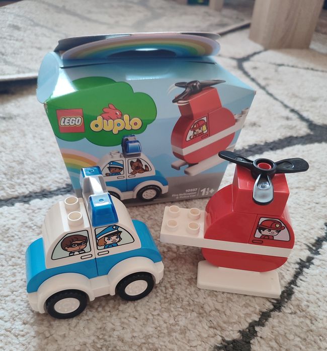 Klocki LEGO Duplo wóz policyjny i helikopter strażacki