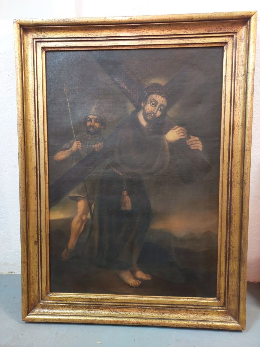 Arte Sacra - Quadro a óleo com moldura dourada