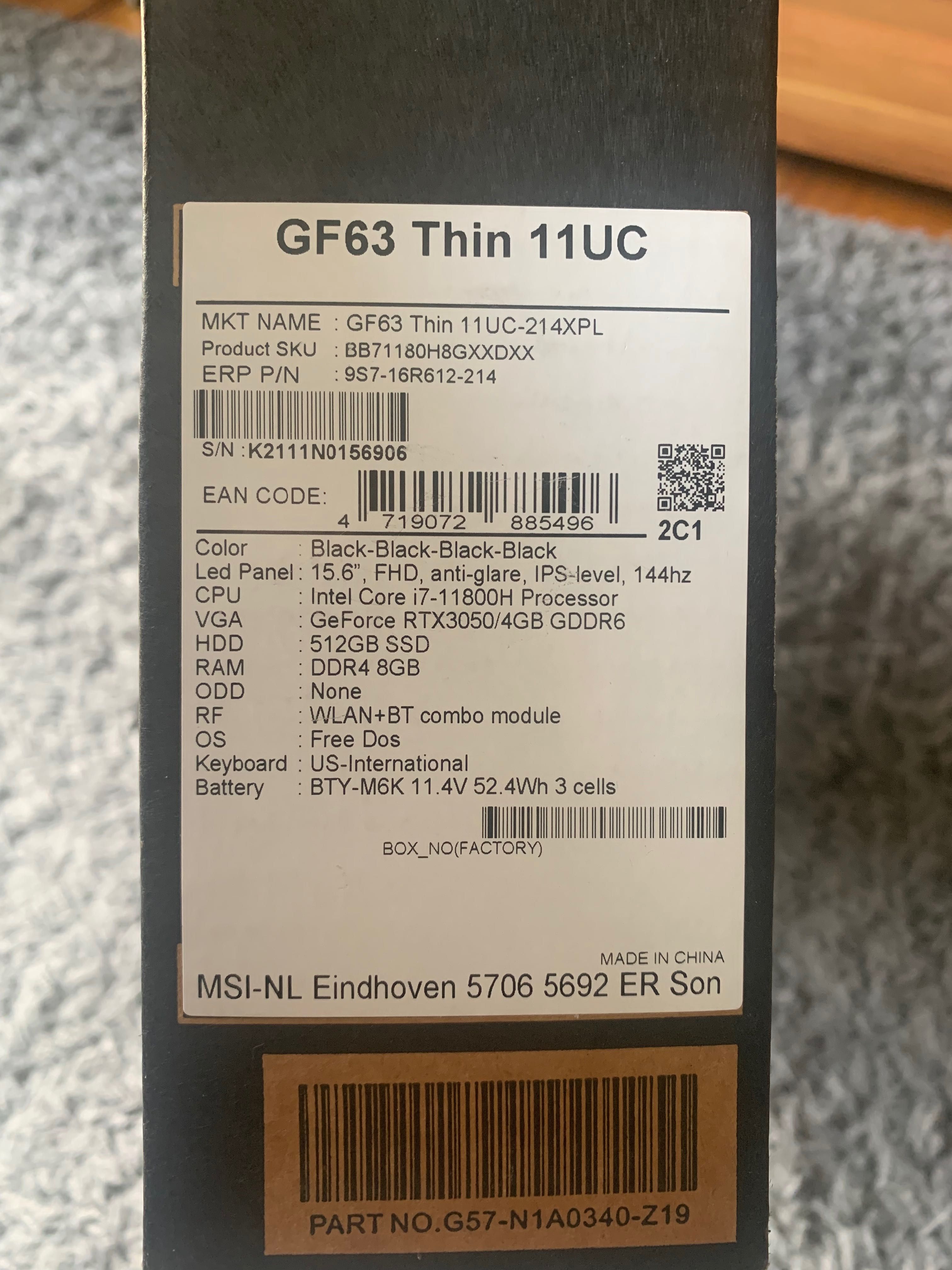 Laptop MSI GF63 Thin 11UC gamingowy