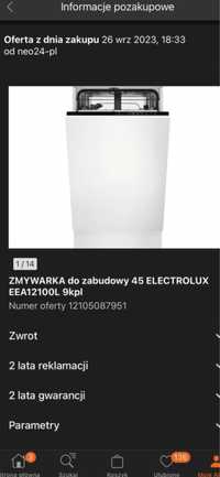 Zmywarka 45 na gwarancji electrolux