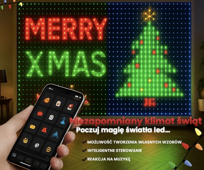 Kurtyna świetlna 3x3m 400 LED pilot, aplikacja, animacje, rytm muzyki