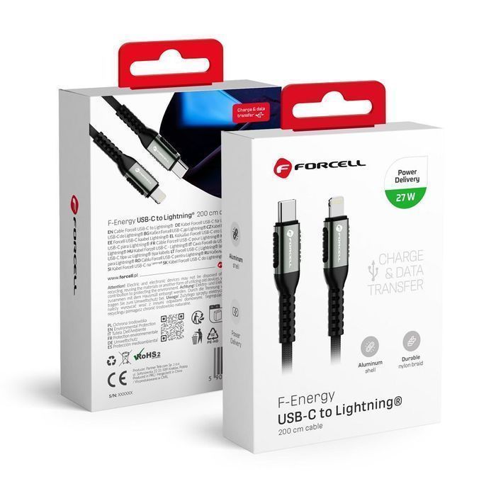 Kabel USB C do Lightning Forcell F-Energy PD 3A 27W Cafule 2 m C259