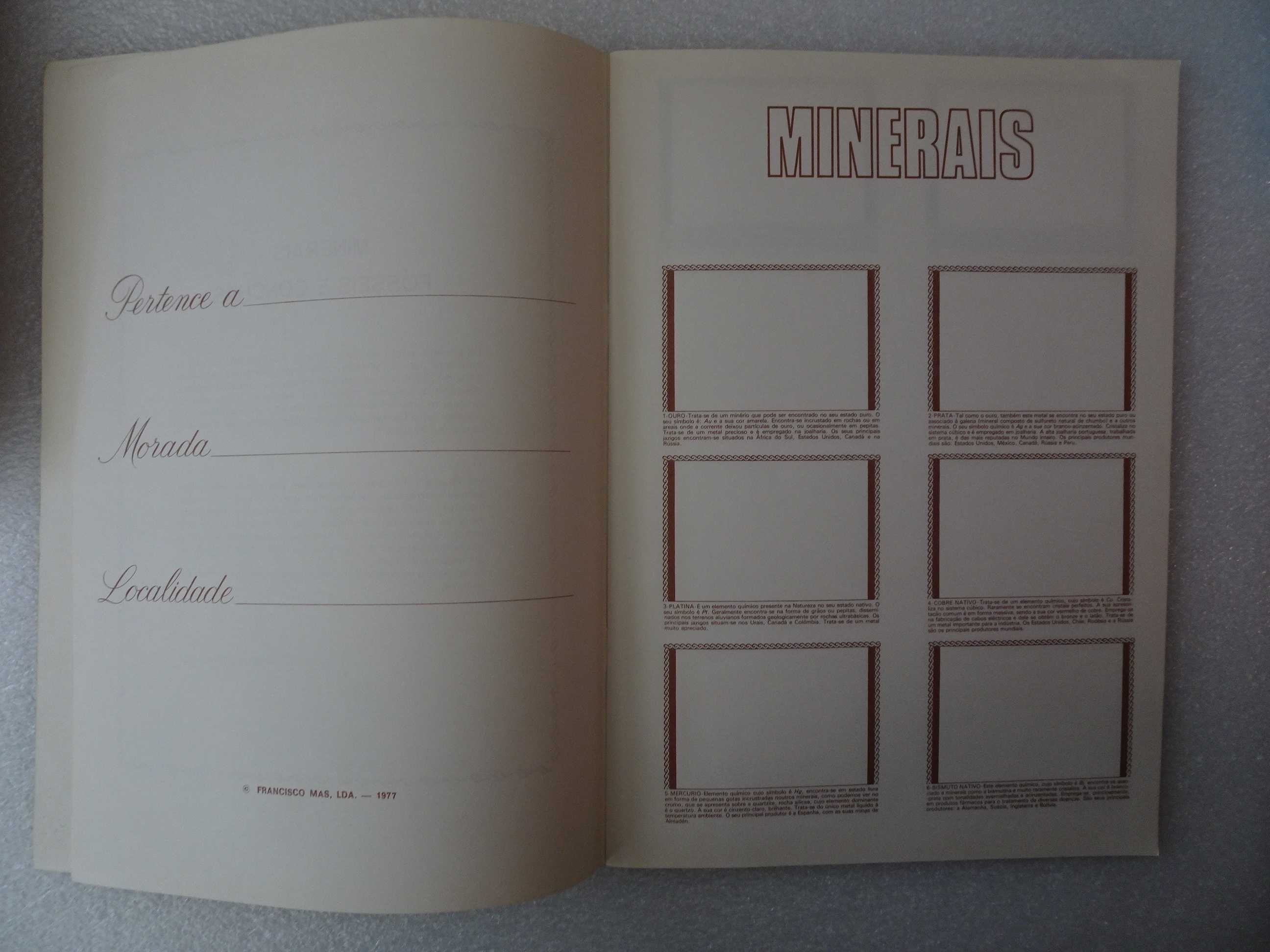 Caderneta de cromos vazia Mineralogia (Minerais, Fósseis e Conchas)