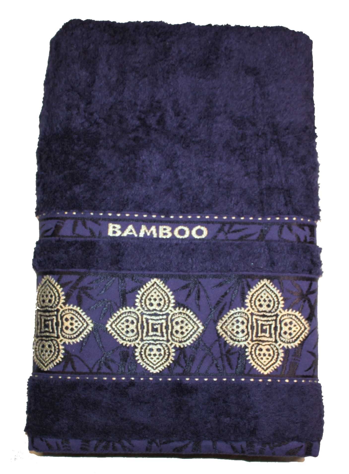 Ręcznik bambusowy kąpielowy 50 x 90 cm, elegancki wzór Lotos, granat