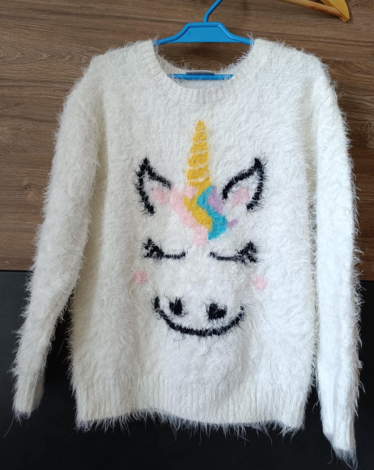 Sweter włochacz unicorn jednorożec 140