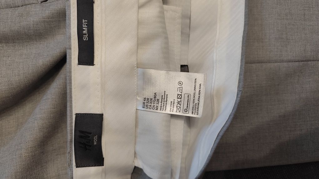 Szary garnitur H&M wełna Marlane - roz. 46 slim fit