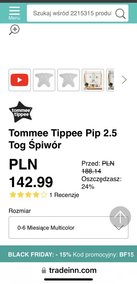 Śpiwór Tommee Tippee Pip 0-3 m