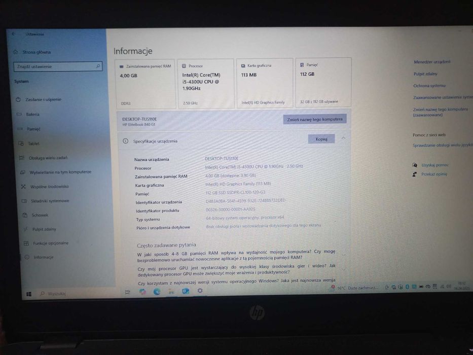 Laptop HP ELITEBOOK 840 G1 14" Intel Core i5-4300U 4GB / 120GB SSD