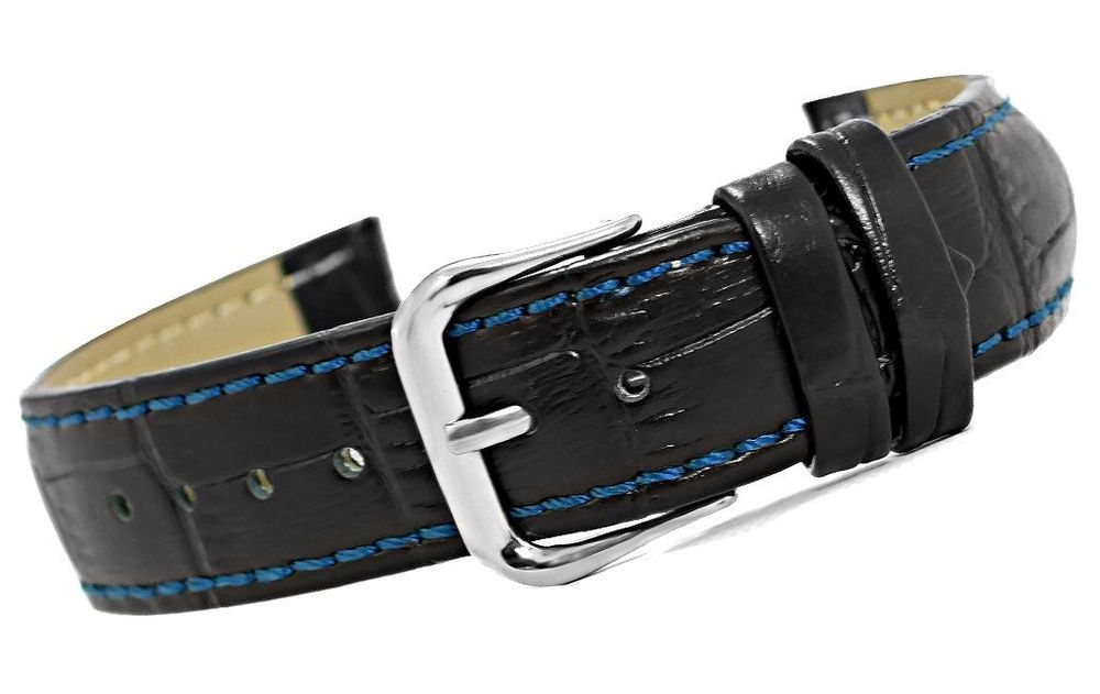 pasek do zegarka - skóra 18 mm 18k7 czarno-niebieski