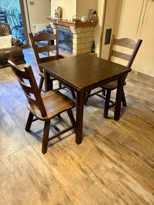 Stół rozkładany lite drewno dąb plus 3 krzesla Holenderski 140X80 cm