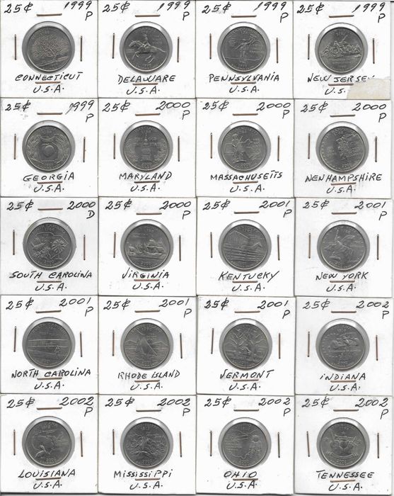 América - USA - Coleção 50 estados USA. 45 moedas. 25 cent Dollar