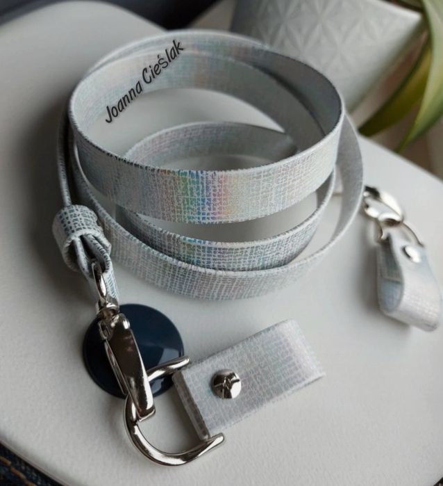 BIAŁA kostka HOLO Nowy eco pasek+zaczepy do obag moon light chase glam