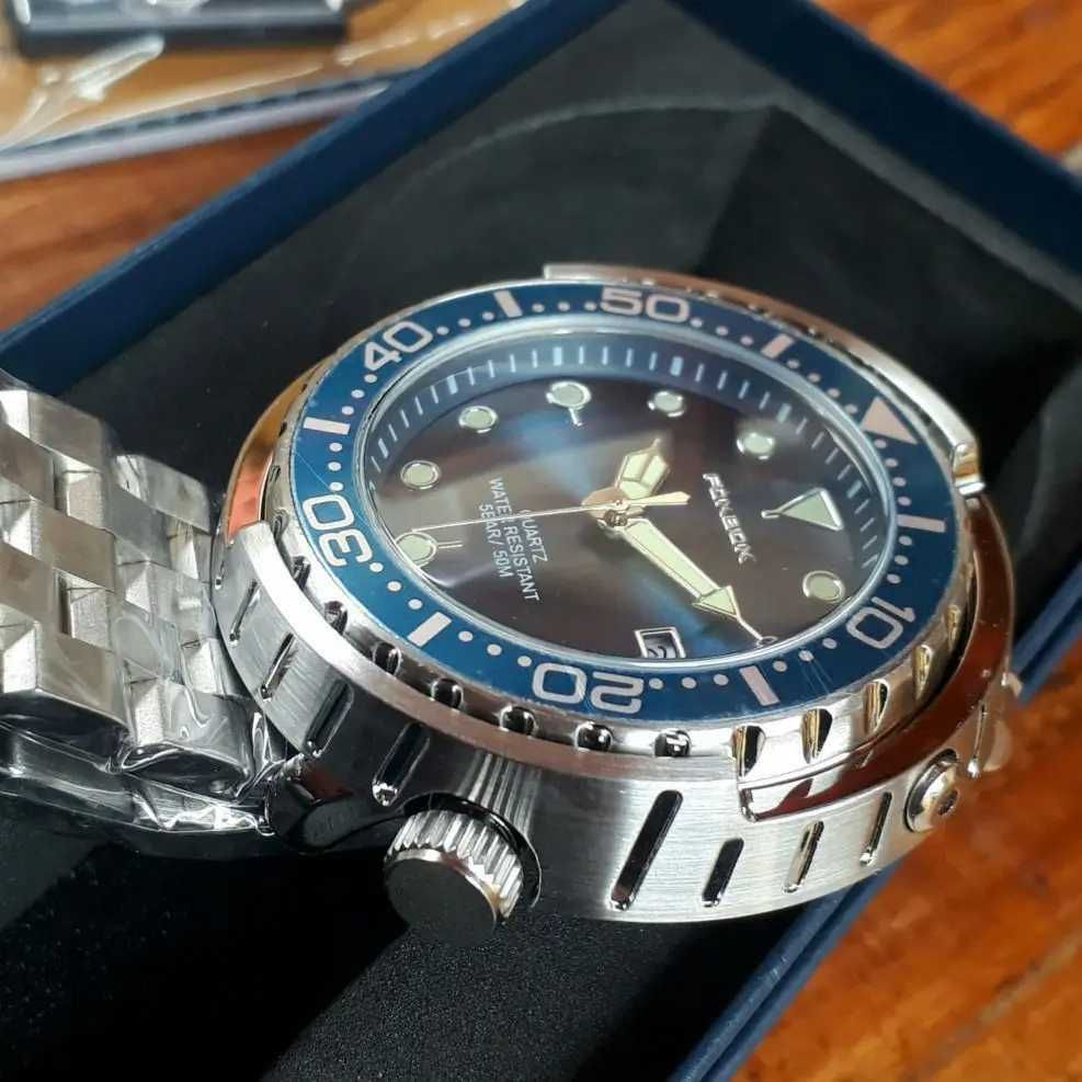 Duży sportowy zegarek 47mm Foxbox tuńczyk niebieski wodoszczelny WR50