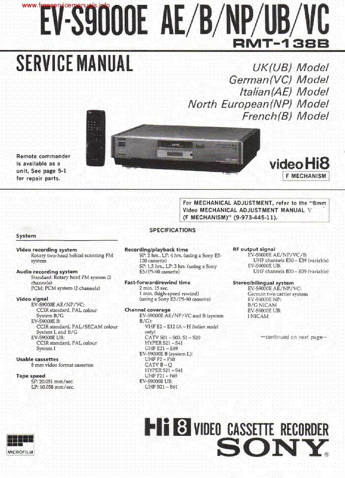 Deck de Video SONY VCR EV－S9000 E Hi8