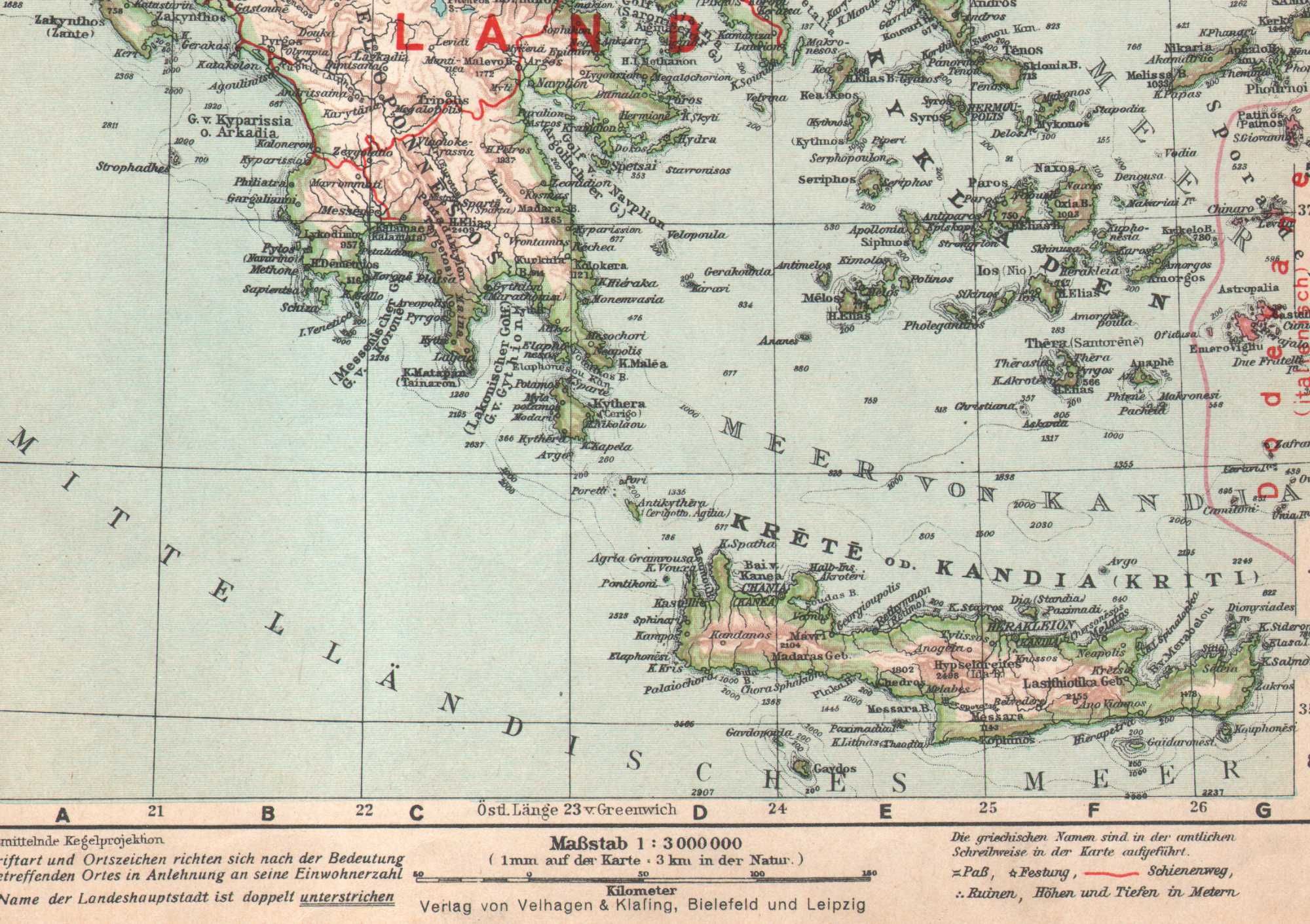 Grecja Morze Egejskie Kreta. Stara mapa 1938 r. autentyk