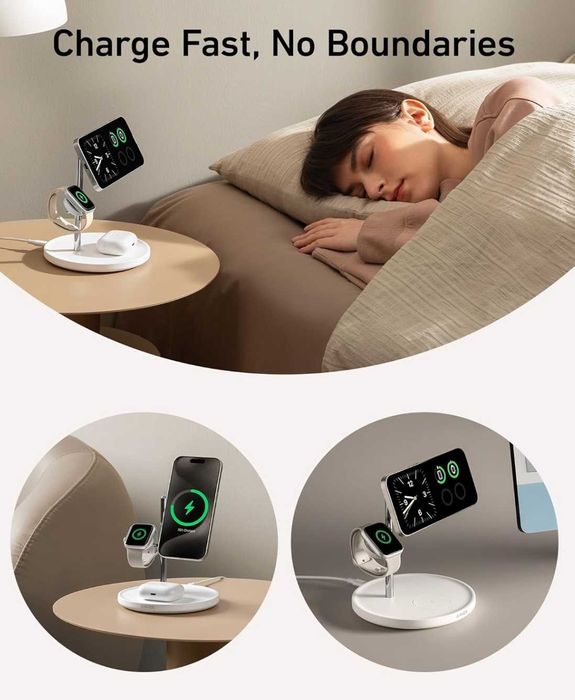 Зарядний пристрій Anker 3 в 1 MagSafe Stand Qi2 15W із блоком жив 40W