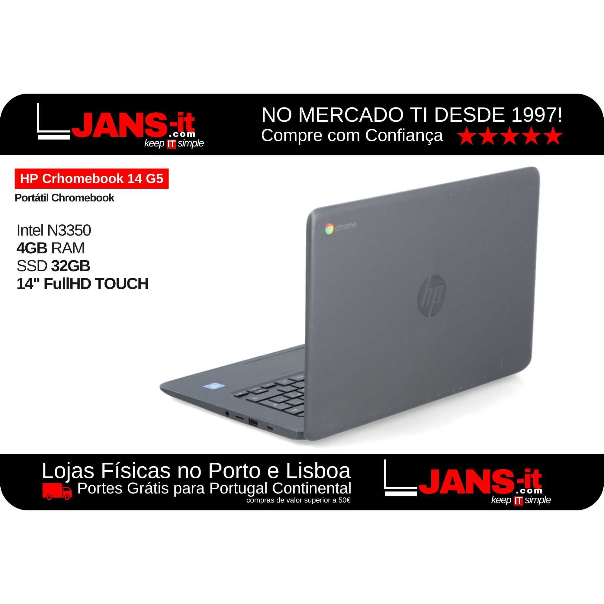 HP Chromebook 14 G5 - 4GB 32GB 14" FullHD Touch - Com Garantia