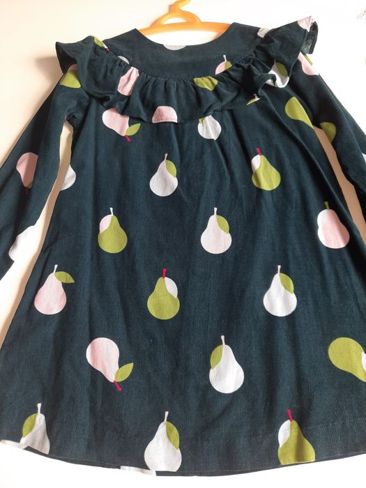 Vestido Jacadi azul petróleo veludo cote lê