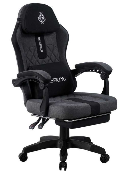 FOTEL GAMINGOWY HORSEKING Z podnóźkiem obrotowy do gry  szary czarny