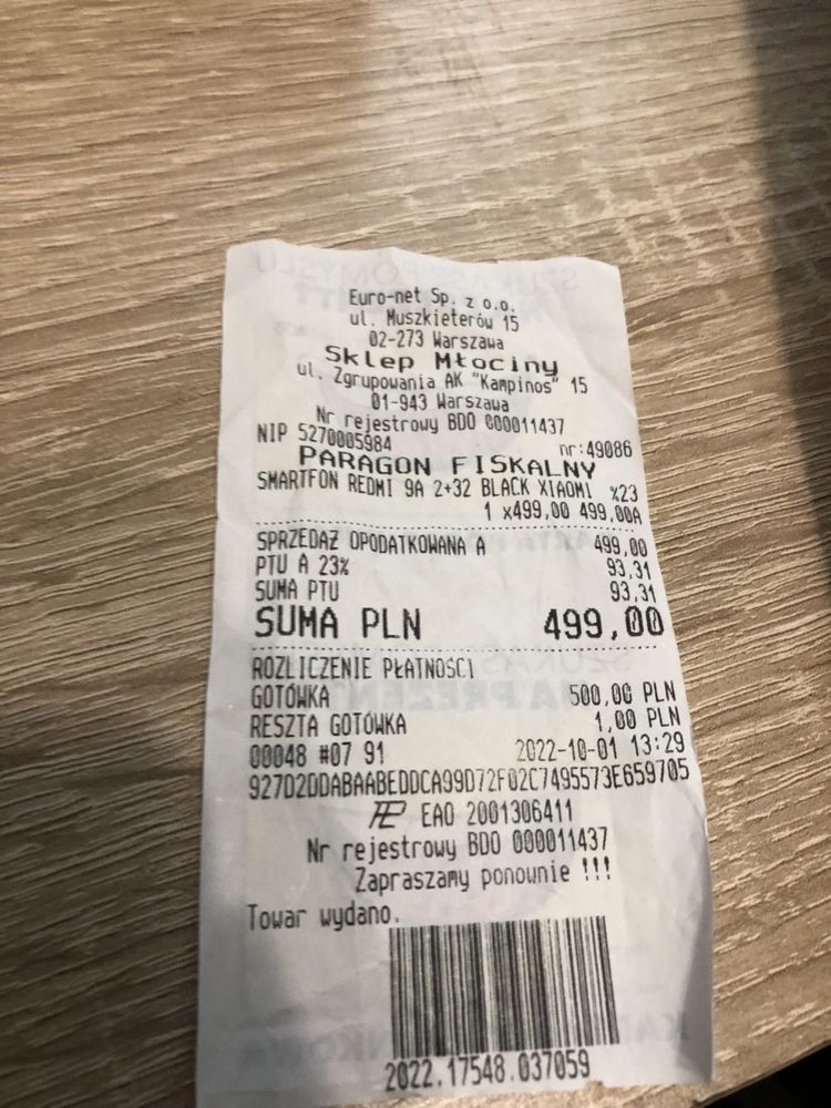 Redmi note 9a, z etui