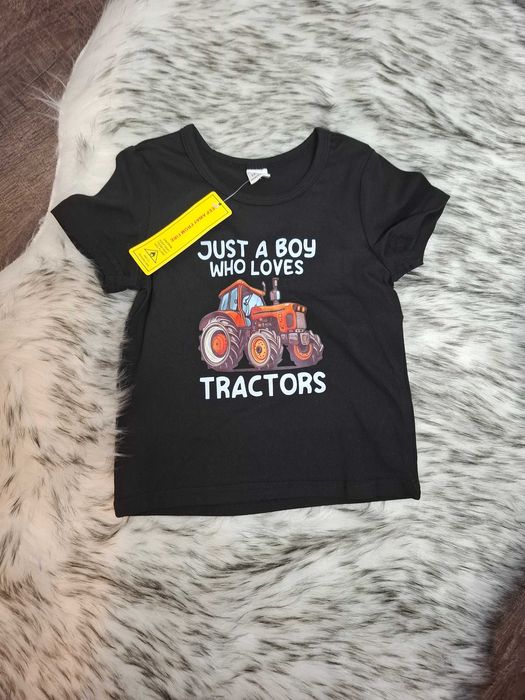 Czarna koszulka traktor (709)